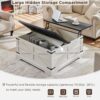 JXQTLINGMU Farmhouse Lift Top Coffee Table with Storage, 36" Wood Square Center Table with Large Hidden Compartment, Rustic Lift Tabletop Dining Table for Home Living Room, White - Image 4