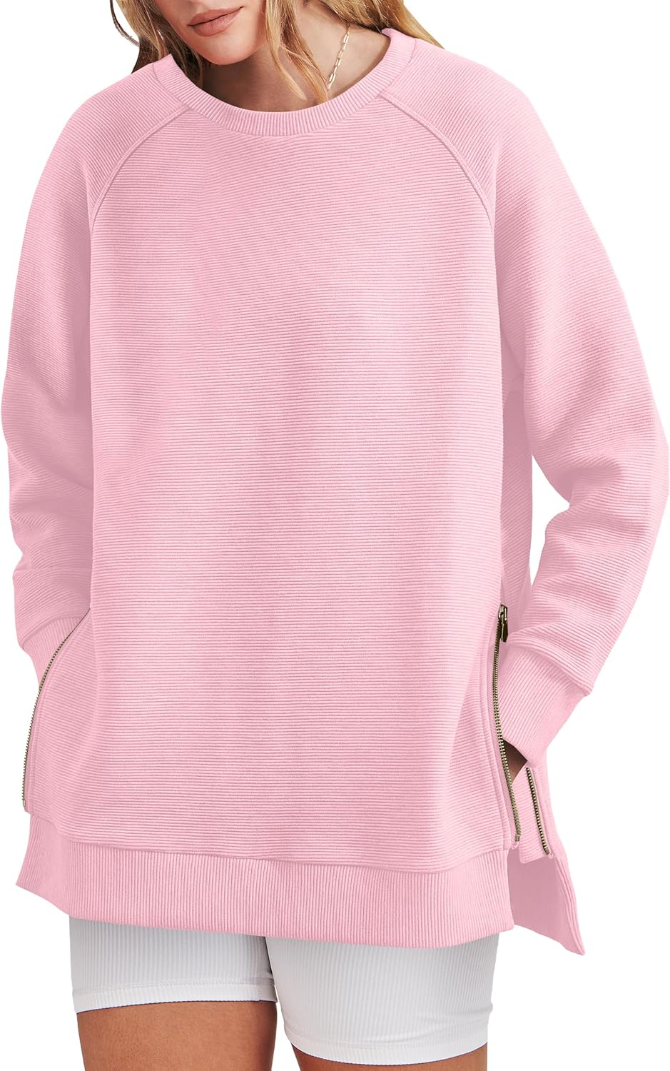 ANRABESS Womens Oversized Sweatshirt Crewneck Long Sleeve Tunic Pollover Shirt Side Zipper Hoodie Sweater 2025 Spring Clothes