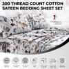 Tribeca Living King Bed Sheet Set, 300 Thread Count Soft Cotton Sateen, Floral Print with Extra Deep Pockets, 4-Piece Bedding Set, Amalfi Deep Red/Multi - Image 2