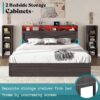 AMERLIFE King Size Lift Up Storage Bed Frame, 45.1" LED Bed Frame with 2 Side Shelves & Bookcase Headboard, Farmhouse Wood Platform Bed with Charging Station, No Box Spring Needed, Black - Image 6