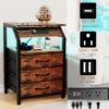 End Tables Set of 2, Nightstands with Charging Station and LED Lights, 3 Drawers Fabric Dresser, Storage Side Tables for Bedside, Living Room, Rustic Brown - Image 7