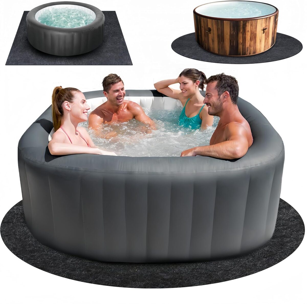 80 * 80 inch Round Hot Tub Mat, Extra Large Inflatable Hot Tub Pad Outdoor Indoor, Waterproof Slip-Proof Backing, Absorbent Spa Pool Ground Base Flooring Protector Mat for Hot Tub, Deck
