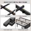 King Size Bed Frame with 2 Storage Drawers, Metal Platform Bed with Charging Station, Upholstered Button Tufted Storage Headboard, No Box Spring Needed, Noise-Free, Easy Assembly, Grey - Image 6