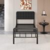 16 Inch Twin XL Bed Frames with Upholstered Headboard and Metal Footboard, XL Twin Platform Bed Frame with Metal Slat Support, No Box Spring Needed, Noise Free, Black - Image 7