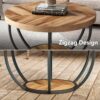 LITTLE TREE Round Coffee Table, 32" Circle Coffee Table for Living Room, 2-Tier Wood Accent Center Table with Open Storage Industrial Design Home Furniture (Wood Grain and Black) - Image 6