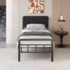 16 Inch Twin XL Bed Frames with Upholstered Headboard and Metal Footboard, XL Twin Platform Bed Frame with Metal Slat Support, No Box Spring Needed, Noise Free, Black - Image 6