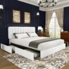 VECELO King Size Upholstered Bed Frame with 4 Drawers and Headboard, Velvet Platform Storage Bedframe, Wooden Slats Support, No Box Spring Needed,White - Image 2