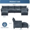YESHOMY Sectional Modular Sofa U Shaped Chenille Fabric Couch with High Supportive & Soft Sponges and Removable Ottoman, Sleeper Comfy Upholstered Furniture for Living Room, Blue - Image 2