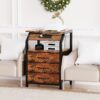 End Tables Set of 2, Nightstands with Charging Station and LED Lights, 3 Drawers Fabric Dresser, Storage Side Tables for Bedside, Living Room, Rustic Brown - Image 4