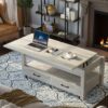 Rolanstar Coffee Table, Lift Top Coffee Table with Drawers and Hidden Compartment, Living Room Table with Wooden Lift Tabletop, for Living Room, Grey - Image 2