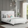 SHA CERLIN Full Bed Frame/Velvet Upholstered Platform Bed Frame with Headboard/Strong Wood Slats Support/Mattress Foundation/No Box Spring Needed/Easy Assembly/White - Image 3