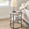 VASAGLE Side Table, Round End Table with 2 Storage Shelves for Living Room, Bedroom, Nightstand with Steel Frame for Small Spaces, Accent Coffee Table, Greige and Ink Black - Image 2