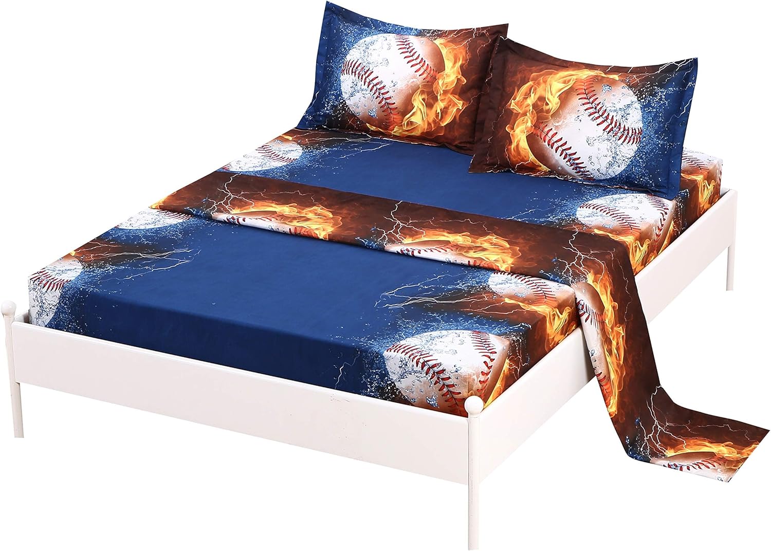SDIII 4PCS Baseball Sheets Full, Bed in a Bag Baseball Bedding Sheet Set, Soft Microfiber, Wrinkle and Fade Resistant, Sports Sheets for Boys Girls Kids Teens on Amazon, Full