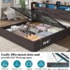 AMERLIFE King Size Lift Up Storage Bed Frame, 45.1" LED Bed Frame with 2 Side Shelves & Bookcase Headboard, Farmhouse Wood Platform Bed with Charging Station, No Box Spring Needed, Black - Image 3