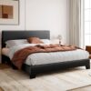 Allewie King Size Bed Frame with Adjustable Headboard, Faux Leather Platform Bed with Wood Slats, Heavy Duty Mattress Foundation, No Box Spring Needed, Noise-Free, Easy Assembly, Black - Image 3