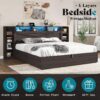 AMERLIFE King Size Lift Up Storage Bed Frame, 45.1" LED Bed Frame with 2 Side Shelves & Bookcase Headboard, Farmhouse Wood Platform Bed with Charging Station, No Box Spring Needed, Black - Image 5