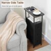 Narrow End Tables Living Room Set of 2 with Charging Station, Skinny Side Table with Fabric Drawers, Slim Nightstand for Bedroom, Small Spaces, Couch, Black, HETNDP03BK - Image 4