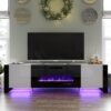VanAcc 70" Fireplace TV Stand with 36" Electric Fireplace, High Gloss Entertainment Center with LED Lights, Modern Entertainment Stand for TVs up to 80", White&Black - Image 2