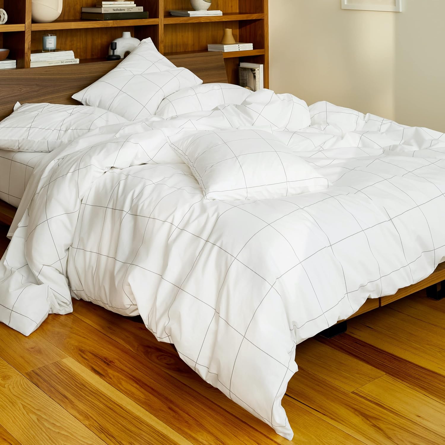 Brooklinen Luxury Sateen 4 Piece Full Size Sheets Set in Window Pane - 100% Cotton Sateen Sheets - 1 Fitted Sheet, 1 Flat Sheet, 2 Pillowcases - Best Luxury Sheets