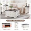 JXQTLINGMU Farmhouse Lift Top Coffee Table with Storage, 36" Wood Square Center Table with Large Hidden Compartment, Rustic Lift Tabletop Dining Table for Home Living Room, White - Image 6