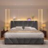 EnHomee Queen Size Bed Frame with Velvet Headboard and LED Lights, Storage Headboard Platform Bed with Charging Station, Sturdy Wooden Slats Support,Noise-Free,Easy Assembly, Dark Gray - Image 6