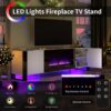 VanAcc 70" Fireplace TV Stand with 36" Electric Fireplace, High Gloss Entertainment Center with LED Lights, Modern Entertainment Stand for TVs up to 80", White&Black - Image 3
