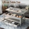 Rolanstar Coffee Table, Lift Top Coffee Table with Drawers and Hidden Compartment, Living Room Table with Wooden Lift Tabletop, for Living Room, Grey - Image 4