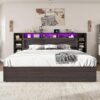 AMERLIFE King Size Lift Up Storage Bed Frame, 45.1" LED Bed Frame with 2 Side Shelves & Bookcase Headboard, Farmhouse Wood Platform Bed with Charging Station, No Box Spring Needed, Black - Image 9