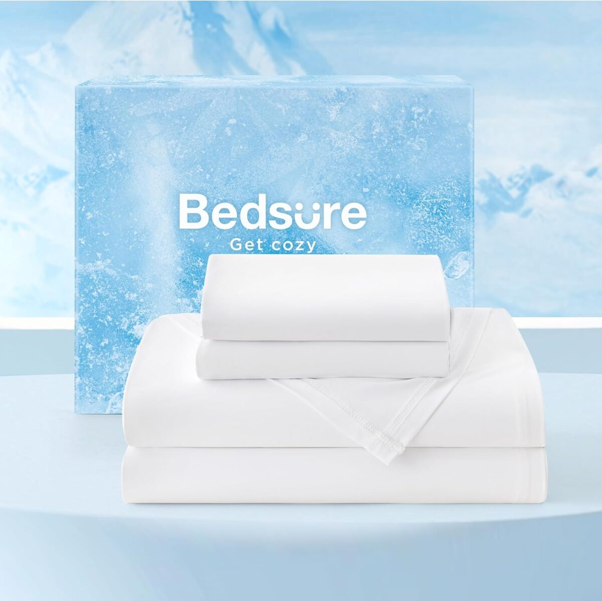 Bedsure Cooling Sheets King Size, Cooling Bed Sheets for Hot Sleepers, Chill Cool Sheet, Deep Pocket Up to 17.5 Inches, Soft & Breathable King Size Sheets Set, 4 Pieces, White