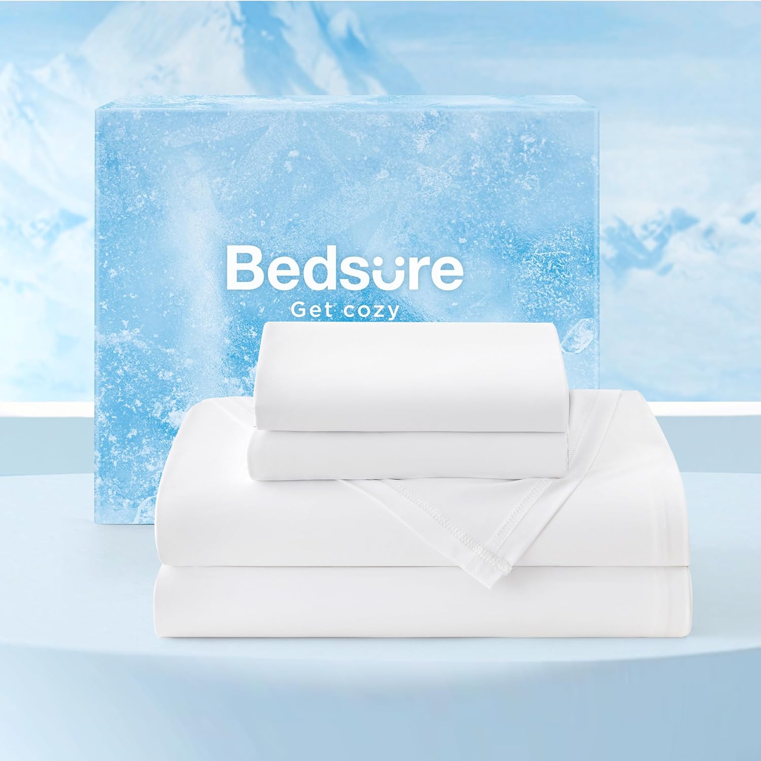 Bedsure Cooling Sheets King Size, Cooling Bed Sheets for Hot Sleepers, Chill Cool Sheet, Deep Pocket Up to 17.5 Inches, Soft & Breathable King Size Sheets Set, 4 Pieces, White