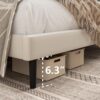 King Size Bed Frame,King Size Platform Bed Frame and Velvet Upholstered Headboard with Strong Wood Slats, Box Spring Optional, Mattress Foundation, Easy Assembly Beige - Image 6