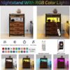 End Tables Set of 2, Nightstands with Charging Station and LED Lights, 3 Drawers Fabric Dresser, Storage Side Tables for Bedside, Living Room, Rustic Brown - Image 8