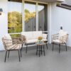 YITAHOME 3-Piece Outdoor Wicker Patio Conversation Bistro Set, All-Weather Furniture Set with Table & Cushions, Outdoor Sectional Sofa for Balcony, Backyard, Deck, Beige - Image 7