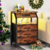 End Tables Set of 2, Nightstands with Charging Station and LED Lights, 3 Drawers Fabric Dresser, Storage Side Tables for Bedside, Living Room, Rustic Brown - Image 2