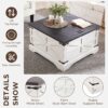 JXQTLINGMU Farmhouse Lift Top Coffee Table with Storage, 36" Wood Square Center Table with Large Hidden Compartment, Rustic Lift Tabletop Dining Table for Home Living Room, White - Image 5