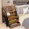 End Tables Set of 2, Nightstands with Charging Station and LED Lights, 3 Drawers Fabric Dresser, Storage Side Tables for Bedside, Living Room, Rustic Brown - Image 6
