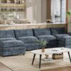 YESHOMY Sectional Modular Sofa U Shaped Chenille Fabric Couch with High Supportive & Soft Sponges and Removable Ottoman, Sleeper Comfy Upholstered Furniture for Living Room, Blue - Image 8