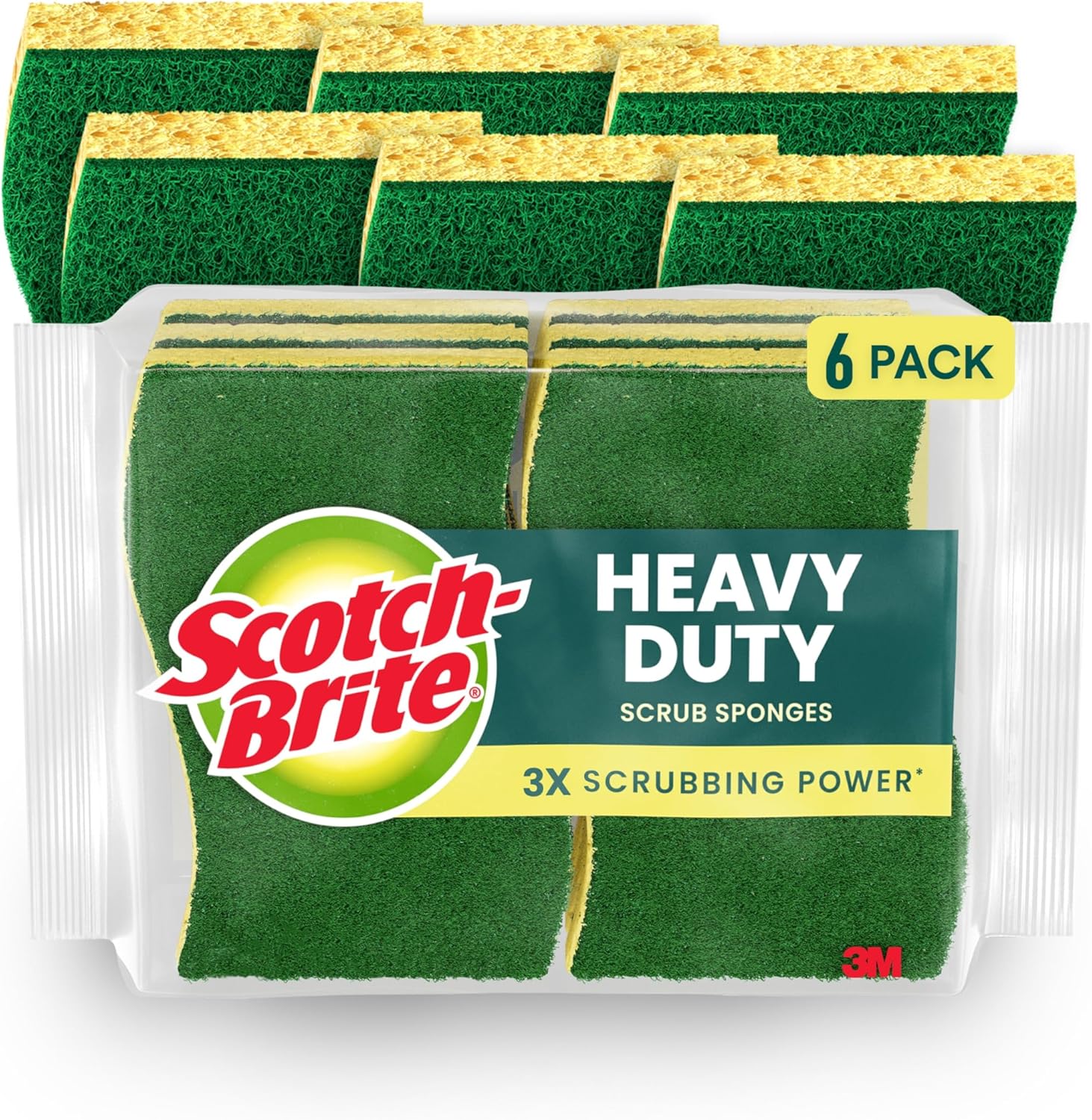 Scotch-Brite Heavy Duty Scrub Sponges, Sponges for Cleaning Kitchen and Household, Heavy Duty Sponges Safe for Non-Coated Cookware, 6 Scrubbing Sponges