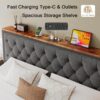 King Size Bed Frame with 2 Storage Drawers, Metal Platform Bed with Charging Station, Upholstered Button Tufted Storage Headboard, No Box Spring Needed, Noise-Free, Easy Assembly, Grey - Image 3