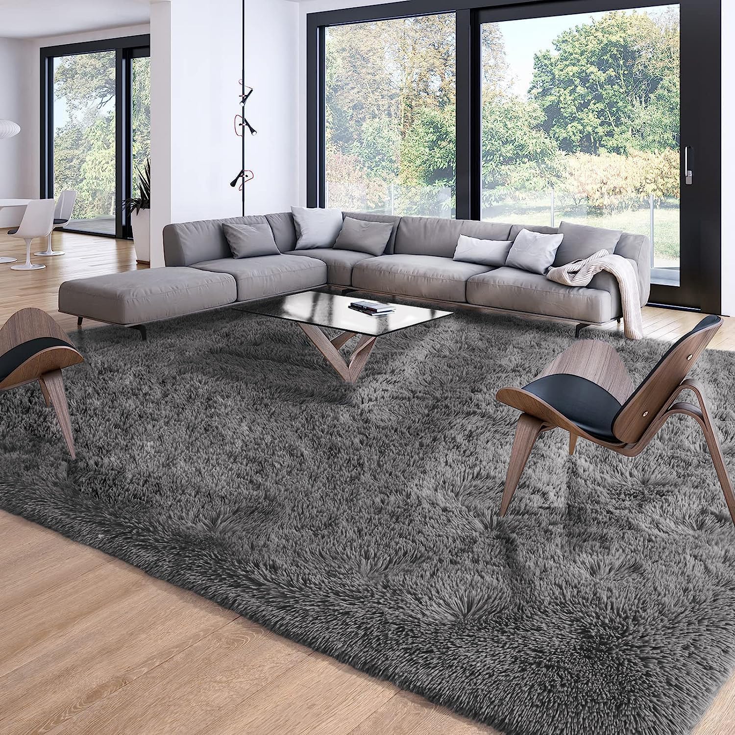 Merelax Soft Modern Indoor Large Shaggy Rug for Livingroom Bedroom Dorm Kids Room Home Decor, Non-Slip Plush Fluffy Furry Fur Area Rugs Comfy Nursery Accent Floor Carpet 9x12 Feet, Dark Grey