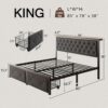 King Size Bed Frame with 2 Storage Drawers, Metal Platform Bed with Charging Station, Upholstered Button Tufted Storage Headboard, No Box Spring Needed, Noise-Free, Easy Assembly, Grey - Image 2