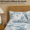 HLC.ME Rose Toile Floral Bed Sheets - 4 Piece Bed Sheet Set - Wrinkle Resistant & Ultra Soft - Fits Mattresses up to 15 Inches Deep (Queen, Blue) - Image 6