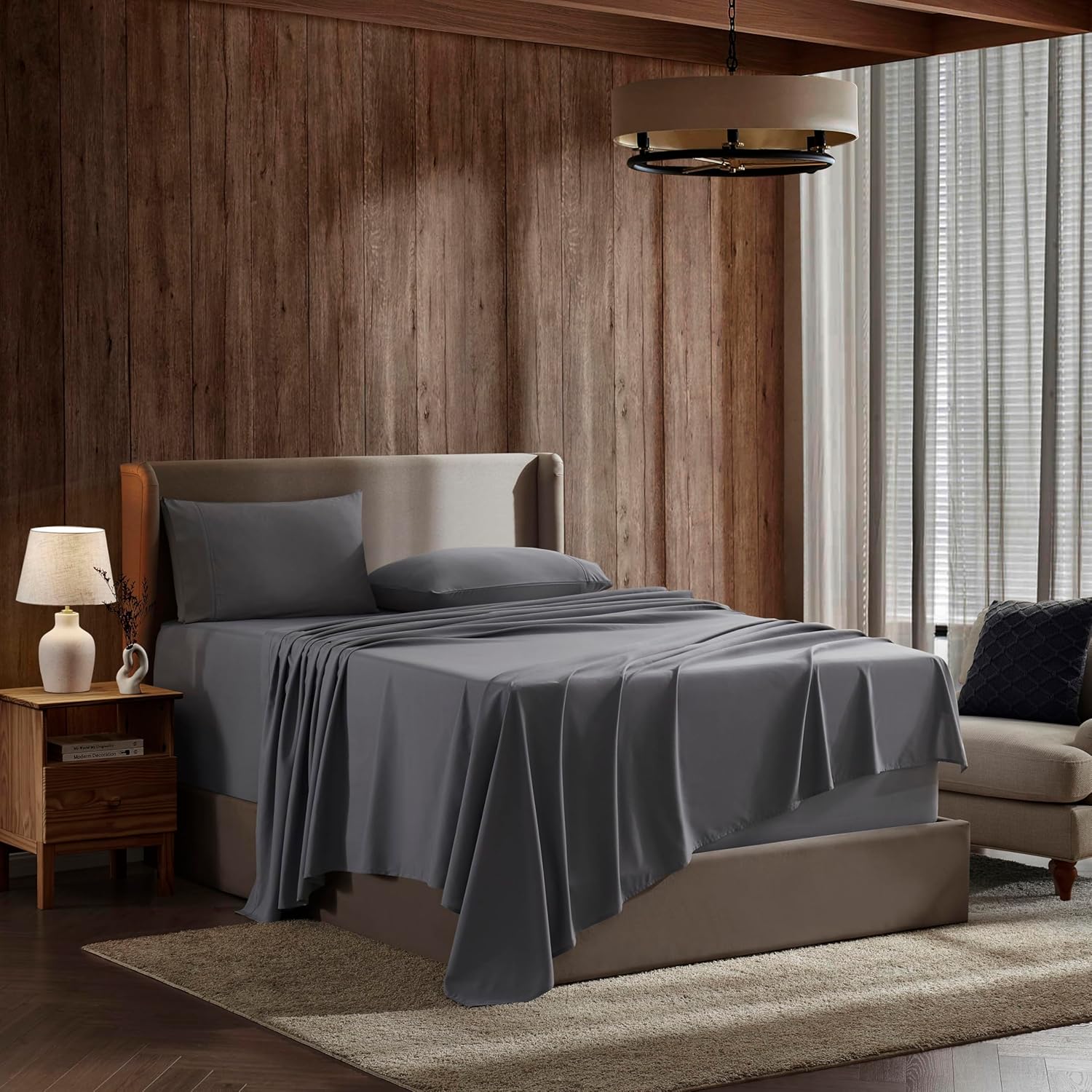 Nestl Split King Sheets for Adjustable Beds - 5 Piece Split King Sheets Set, Deep Pocket, Hotel Luxury, Extra Soft, Breathable and Cooling, Dark Grey Split King Bed Sheets