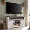 OKD Farmhouse TV Stand for 65+ Inch TV, 33" Tall Highboy Entertainment Center w/Sliding Barn Door, Rustic Media Console w/Storage Shelves, Wood Television Stand for Living Room, Antique White - Image 5