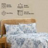 HLC.ME Rose Toile Floral Bed Sheets - 4 Piece Bed Sheet Set - Wrinkle Resistant & Ultra Soft - Fits Mattresses up to 15 Inches Deep (Queen, Blue) - Image 4