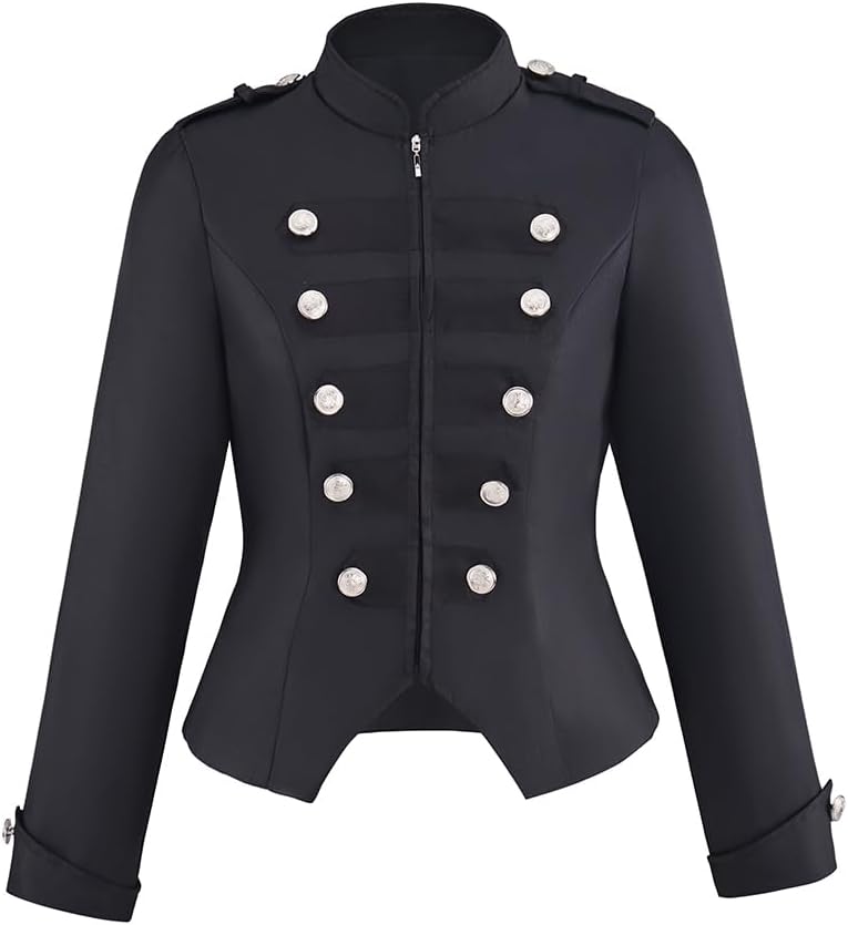 Women's Double Breasted Steampunk Ringmaster Jacket Military Blazer Casual Zip Up Vintage Jacket