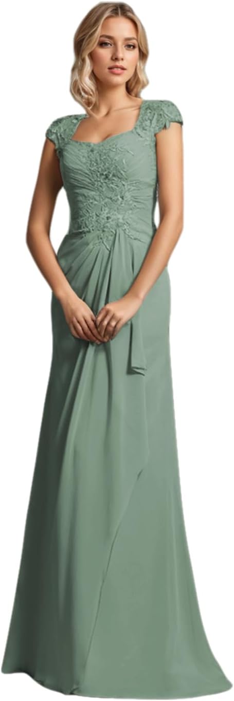 Sheath/Column Elegant Wedding Guest Dress Luxury Mother of The Bride Dress Sweetheart Chiffon Sweep/Brush Train Applique 2024