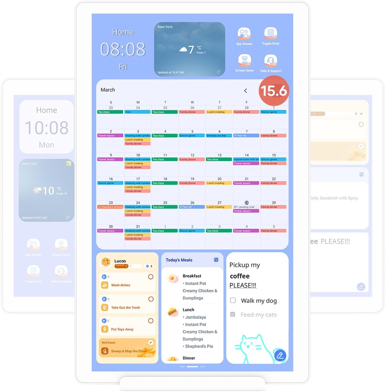 Cozyla 15.6'' Android Tablet Digital Calendar Wall Touch Screen Chore Chart to Do List Notepad Smart Electronic Calendar for Family Meal Planner Support All Google Play Apps w/Stand Wall Mount White
