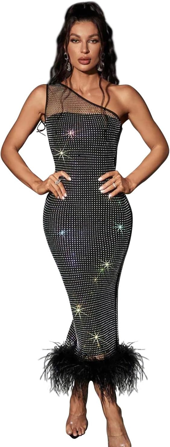 Sexy Maxi Formal Dresses for Women Wedding Guest Elegant Sparkly Rhinestone Ankle Length Long Dress