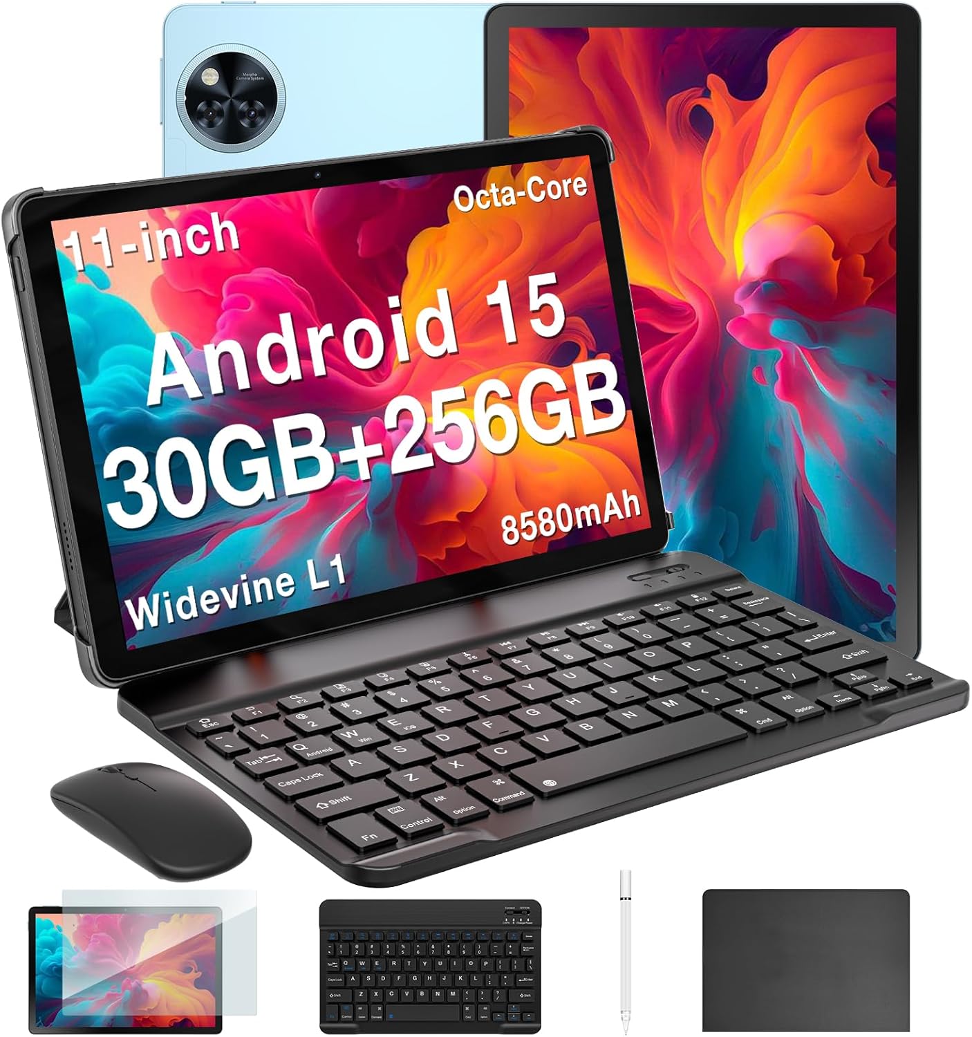 DOOGEE U11 Pro Android 15 Tablet, 11 inch Tablet, 30GB+256GB/2TB TF,8580mAh,Octa-Core,90Hz Display, Netflix 1080P,5G WiFi,Widevine L1,BT5.0,13MP+5MP, Face ID/OTG with Pen, Keyboard, Mouse&Case